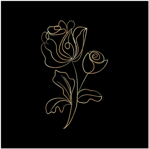 Arte de la línea de la rosa dorada en negro