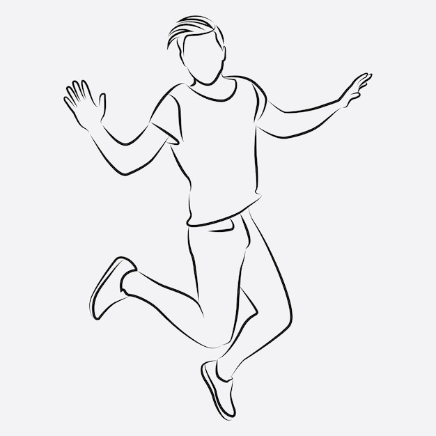 arte de línea de salto de hombre joven