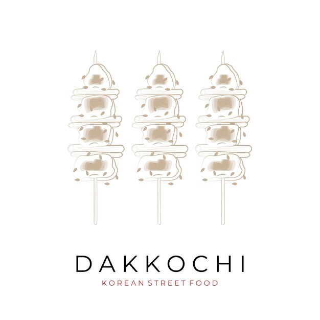 Arte de línea simple Dakkochi Dakkkochi Pollo Skewer Vector Ilustración del logotipo