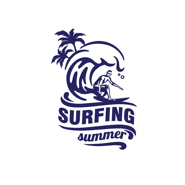arte de línea de surf vintage diseño de logotipo ilustración de plantilla vectorial