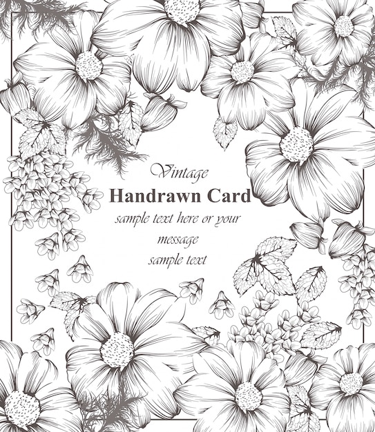 Arte de la línea de tarjeta floral vintage