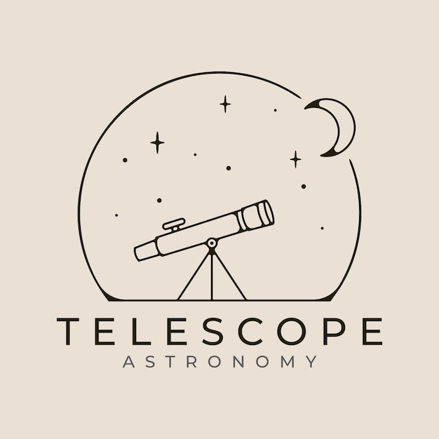 arte de línea de telescopio icono de logotipo y símbolo de astronomía diseño de ilustración vectorial