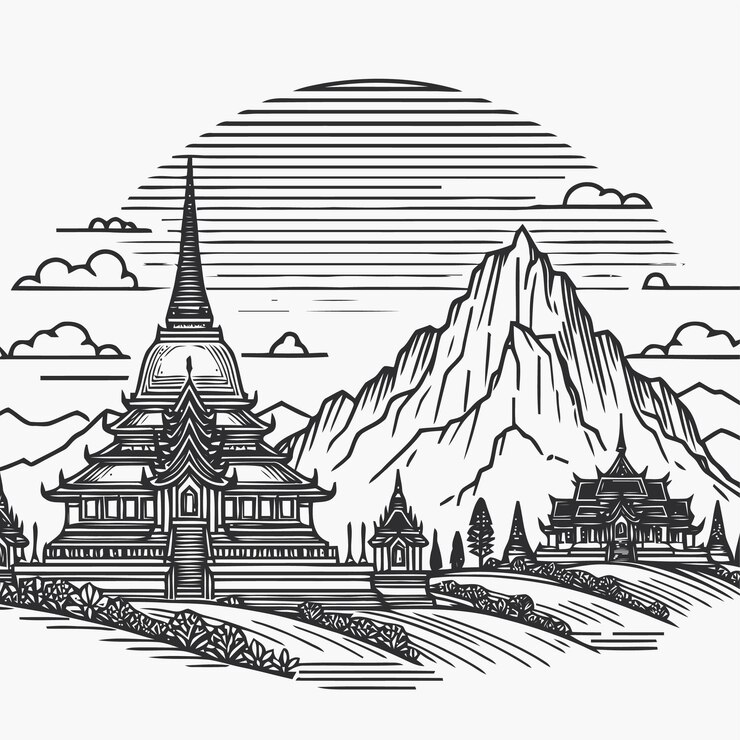 Vector arte de una línea de templo budista