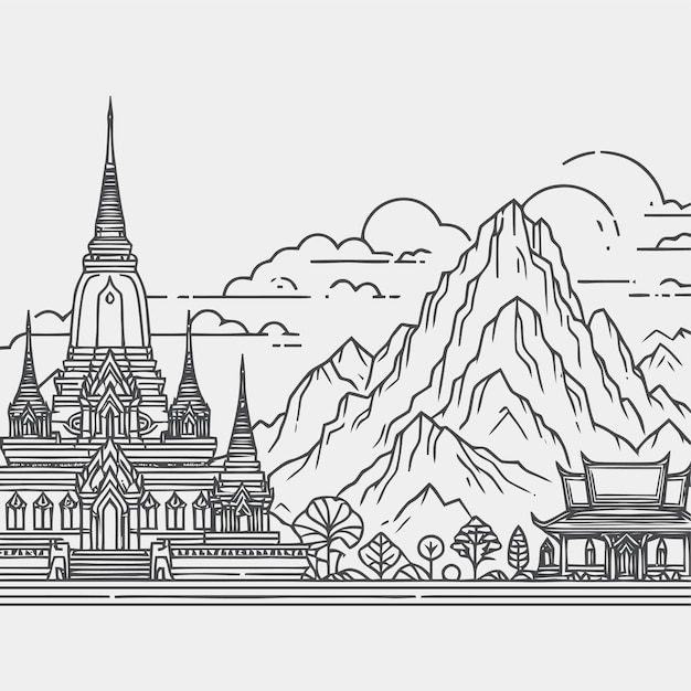 arte de una línea de templo budista