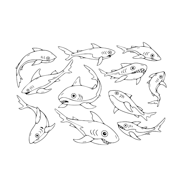 El arte de la línea de los tiburones lindos