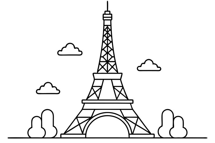 Vector arte de la línea de la torre eiffel detallado dibujo a mano del icono de parís