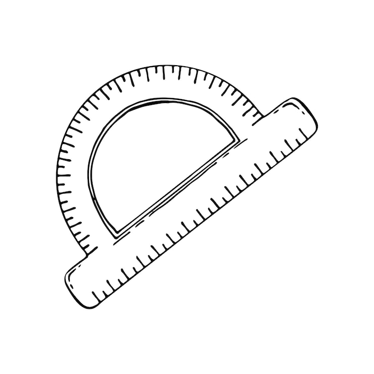 Vector arte de línea de transportador de regla dispositivo de medición radio de círculo línea recta ilustración de garabato vectorial dibujado a mano