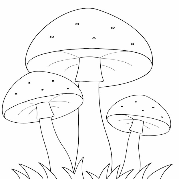 Arte de línea de tres setas que crecen en la hierba