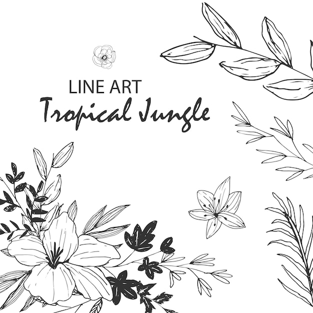 arte de línea tropical ilustración romántica