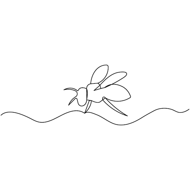Arte de línea única de abeja dibujo continuo de una línea de arte vectorial de contorno aislado