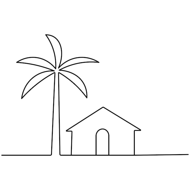 Arte de línea única de la casa dibujo continuo de una línea de arte vectorial de contorno aislado