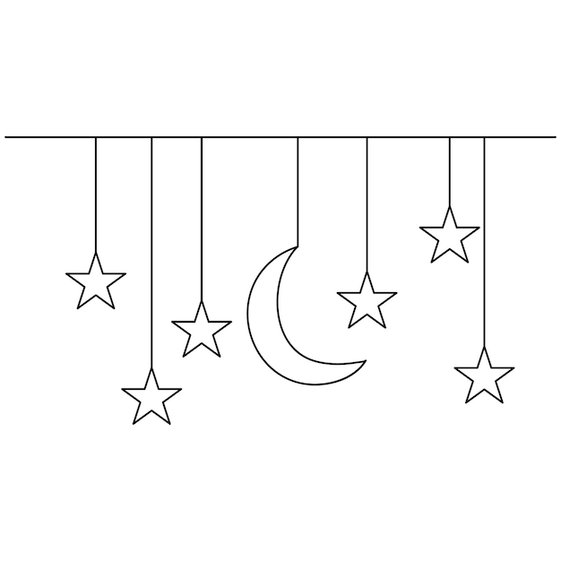 Arte de línea única de la luna dibujo continuo de una línea de arte vectorial de contorno aislado