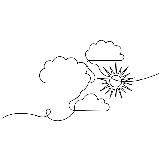 Arte de línea única de nubes dibujo continuo de una línea de arte vectorial de contorno aislado