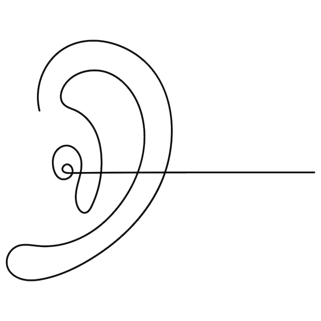 Arte de línea única de oreja dibujo continuo de una línea de arte vectorial de contorno aislado