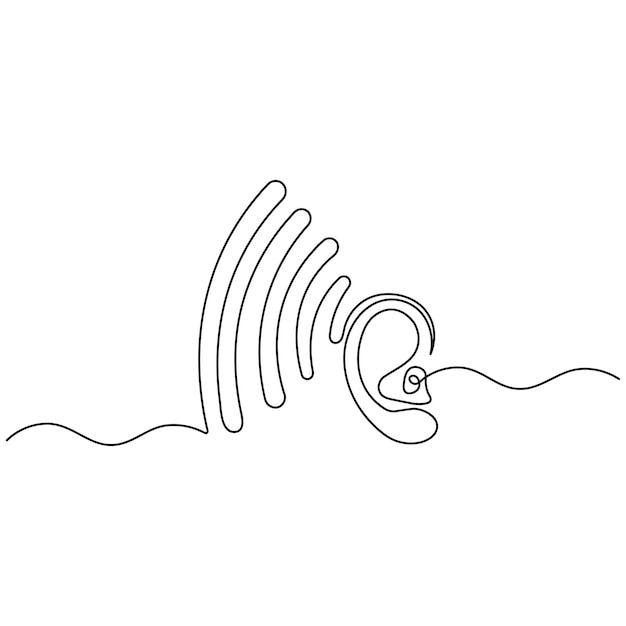 Arte de línea única de oreja dibujo continuo de una línea de arte vectorial de contorno aislado