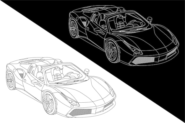 Arte de línea de vector de coche clásico realista o ilustración de coche o patente fondo transparente