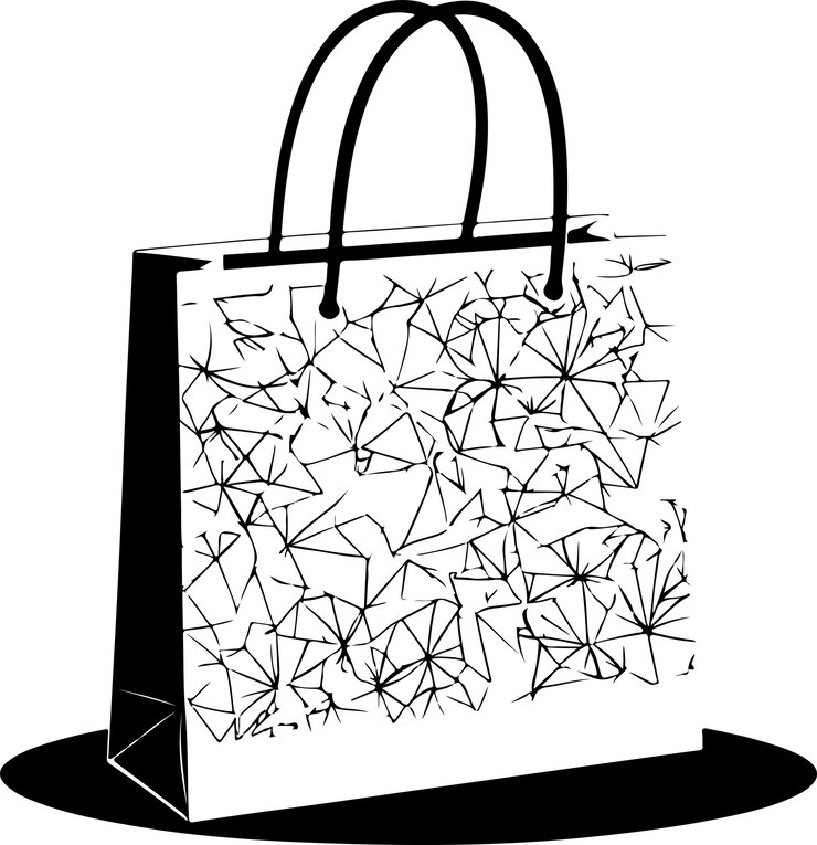 Vector arte de línea vectorial de bolsa de compras fondo blanco aislado 7