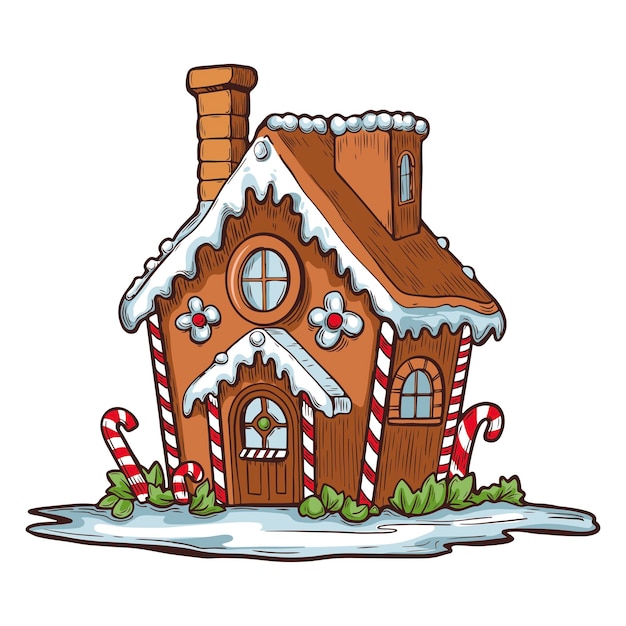 Arte de línea vectorial de una casa de pan de jengibre perfecto para diseños de Navidad y vacaciones