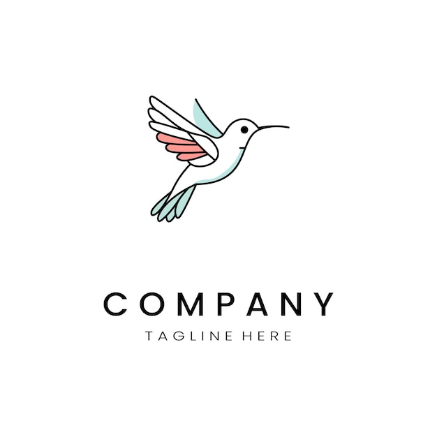 arte de línea vectorial de colibrí minimalista y simple con un poco de color en un fondo blanco