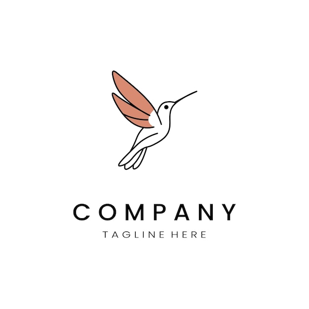 arte de línea vectorial de colibrí minimalista y simple con un poco de color en un fondo blanco
