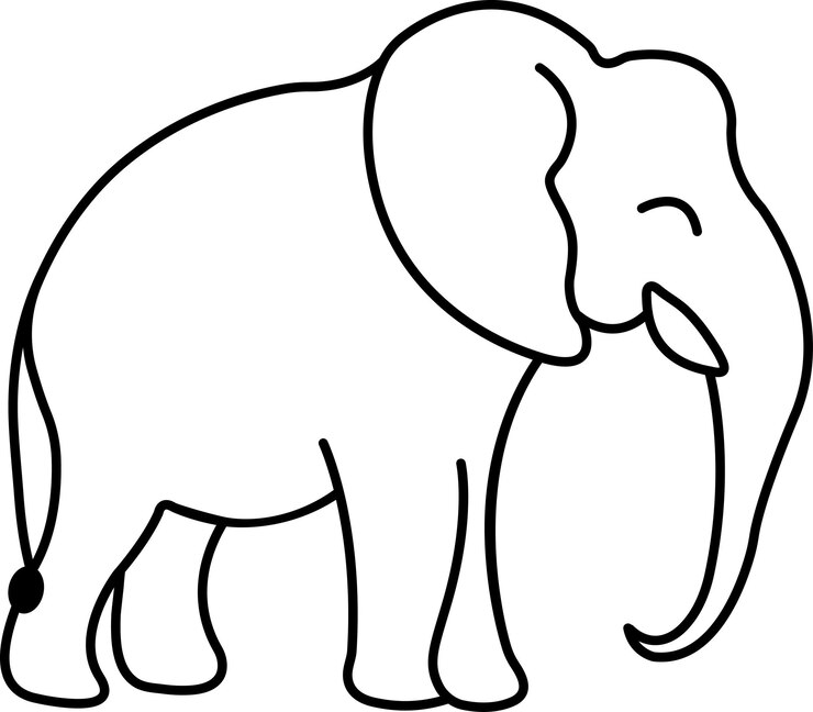 Arte de línea vectorial de elefante en blanco y negro