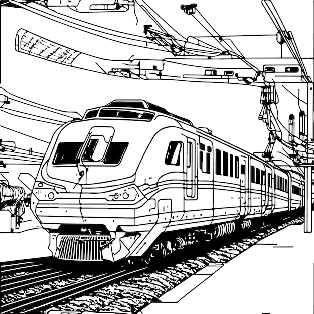 Arte de línea vectorial tren en movimiento dibujo de línea de tren clip art