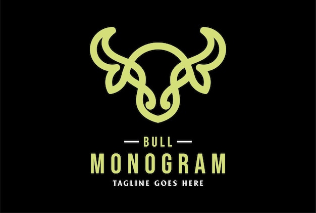 Arte lineal de Angus Cattle Bull Buffalo Longhorn Monogram Logo Design Vector