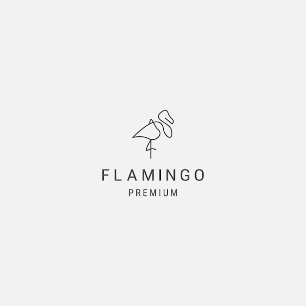 Arte lineal de aves de flamenco con plantilla de logotipo premium