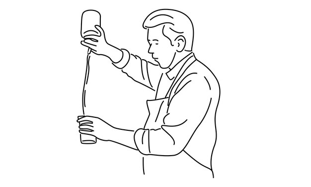 El arte lineal del barman hace una ilustración de vector de cóctel