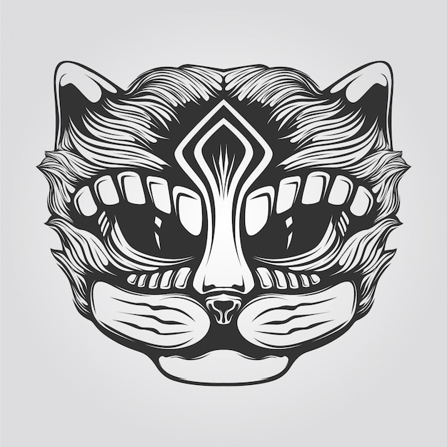 Arte lineal en blanco y negro de gato