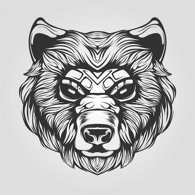 arte lineal en blanco y negro de oso