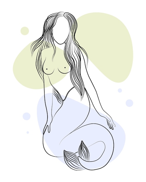 Arte lineal, contorno negro de una sirena desnuda