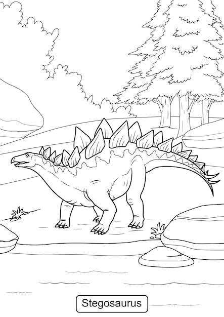 Arte lineal de dinosaurio stegosaurus para colorear página ilustración vectorial