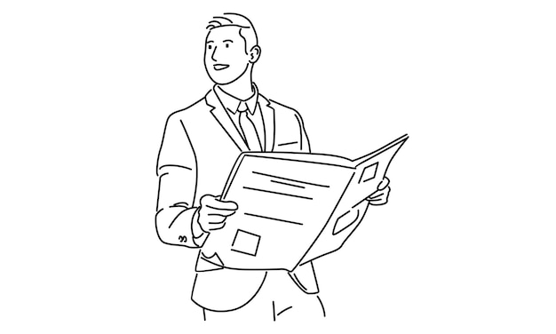arte lineal del empresario leyendo el periódico