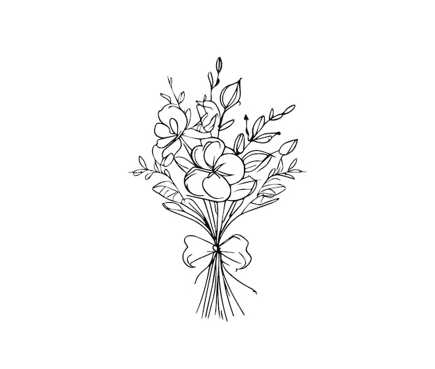 Arte lineal de flores Arte vectorial de flores Ilustración floral Flores de nacimiento
