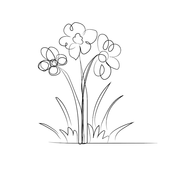 Arte lineal de flores simples