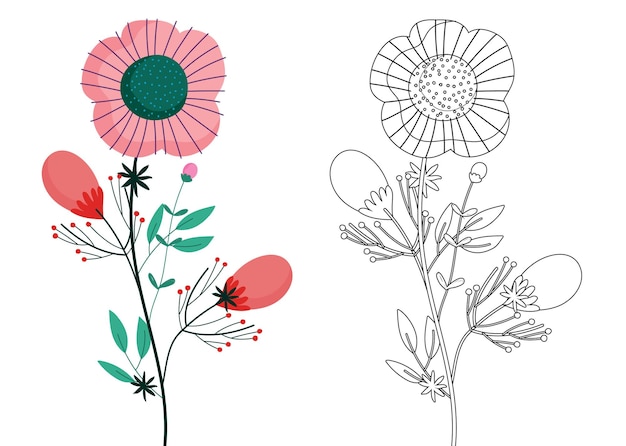 Vector arte lineal de flores