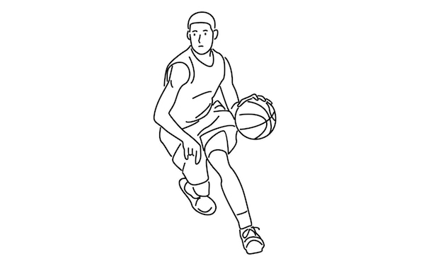arte lineal del jugador de baloncesto regateando la pelota