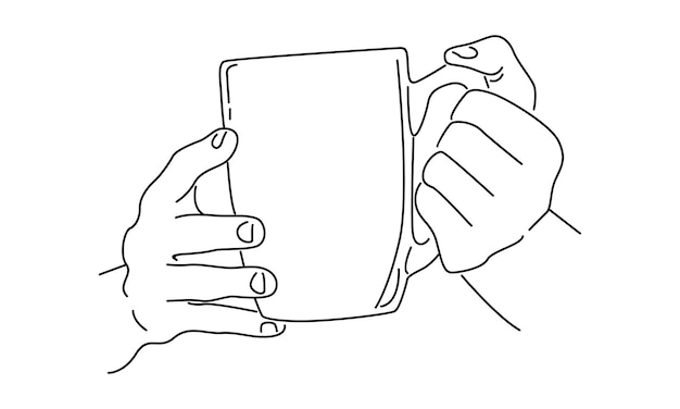 Vector arte lineal de manos sosteniendo una taza