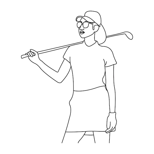 Vector arte lineal de mujer de golf