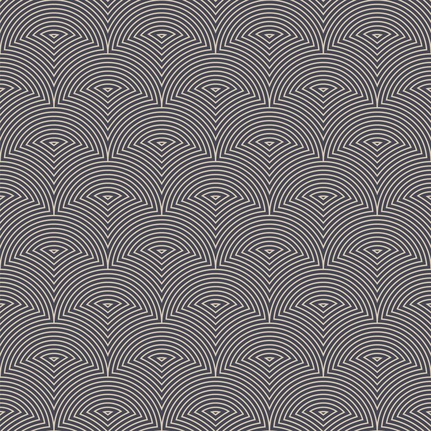 Arte lineal Semicírculos Oriental Patrón sin costuras Vector Vintage Gris Fondo abstracto Semicírculos decorativos Líneas finas Papel pintado elegante Repetitivo Patrón de celosía de moda Textura sutil