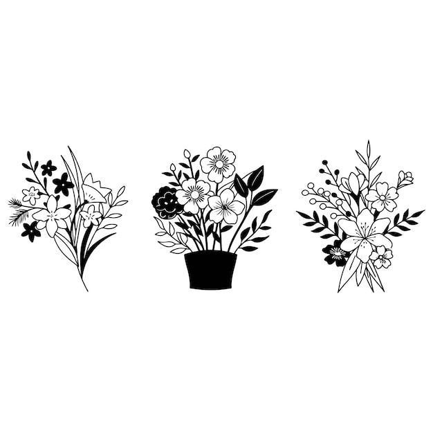 Arte de líneas botánicas florales delgadas dibujadas a mano Elementos mínimos de moda de ramas de plantas silvestres y de jardín