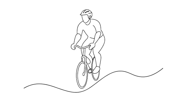 Arte de líneas continuas de ciclistas urbanos aislados sobre un fondo blanco