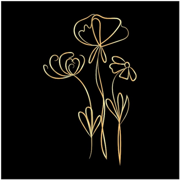 Arte de líneas florales doradas en negro
