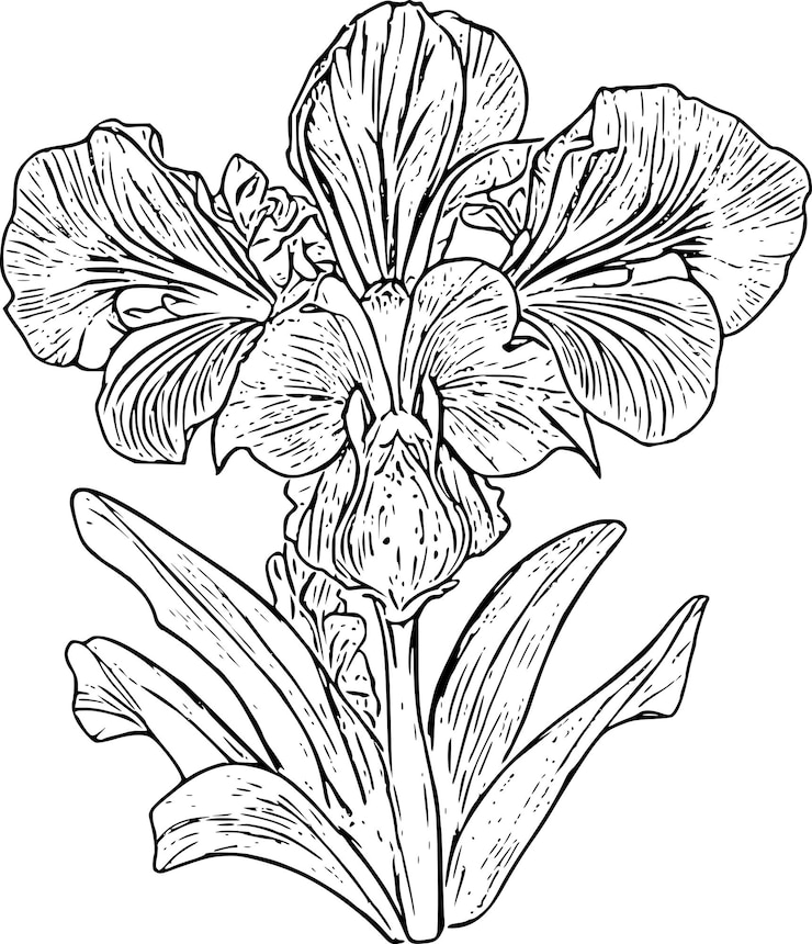Vector arte de líneas de flores de orquídeas de dibujos animados
