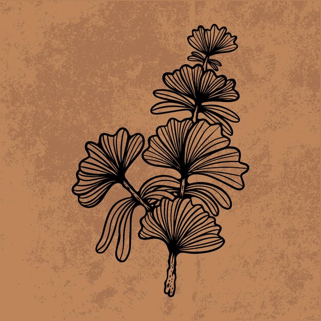 Arte de líneas de flores silvestres en hojas botánicas