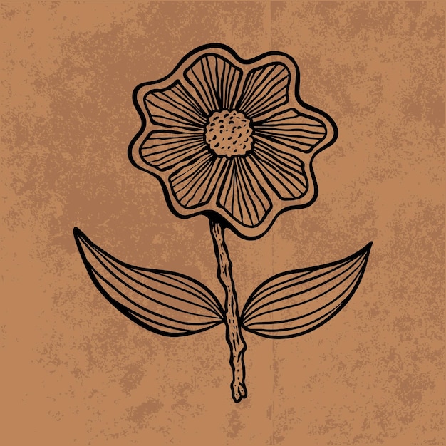 Arte de líneas de flores silvestres en hojas botánicas