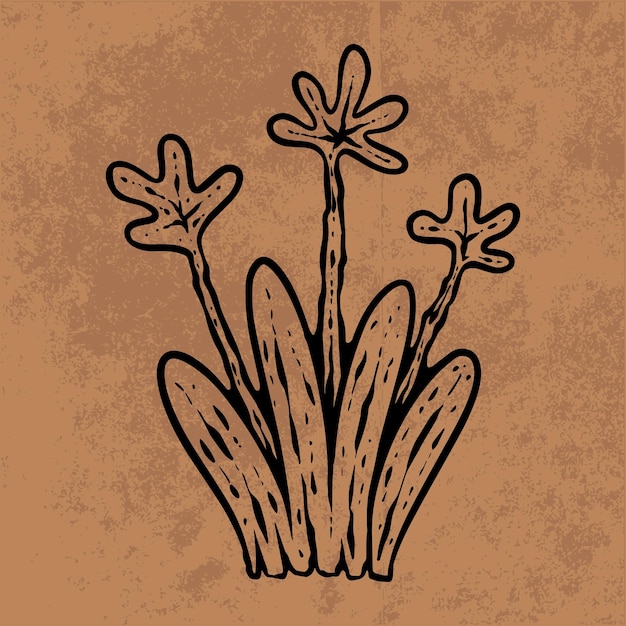 Arte de líneas de flores silvestres en hojas botánicas