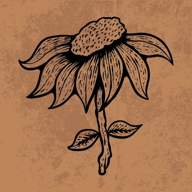 Arte de líneas de flores silvestres en hojas botánicas
