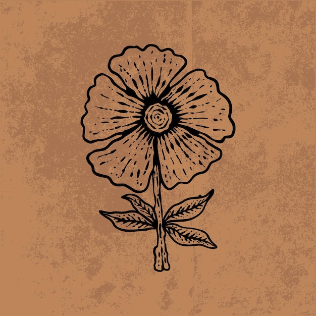 Arte de líneas de flores silvestres en hojas botánicas
